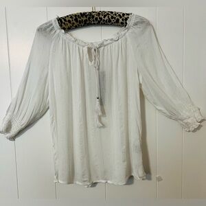 Unique Spectrum White Blouse with Tie Front and Smocked Details